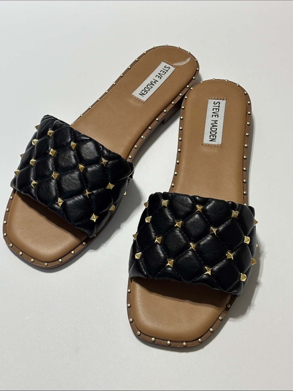 Steve Madden Leith Black Studded Slide Sandals Size 9